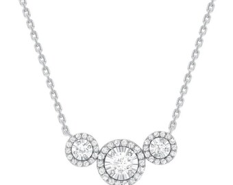 Collana nuziale con tre pietre, collana di diamanti da 3,2 ct, collana in oro bianco 14K, ciondolo con catena, regali di nozze, regali di anniversario per lei