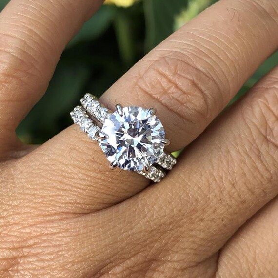 Bridal Ring Set With Matching Band 2.44ct Round Cut Etsy