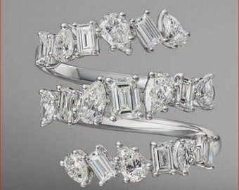 Anello nuziale turbinio, anello di fidanzamento moderno, anello con diamante taglio pera da 3 ct, anello da festa, oro bianco 14 carati, anello per polsino per donne, regali di nozze