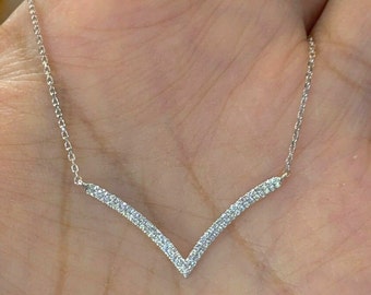 Chevron Necklace, Bridal Wedding Necklace, Necklaces For Women, 2.2 Ct Diamond Necklace, 14K White Gold, Pendant With Chain, Gifts For Mom