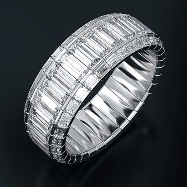 Men's Full Eternity Diamond Band, Mens Wedding Band, 4.5 Ct Baguette Cut Diamond Ring, Mens Engagement Ring, Gifts For Him