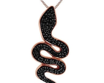 Snake Necklace, 1.9 Ct Black Diamond Pendant, 14K Rose Gold Plated, Gorgeous Snake Necklace With Chain, Anniversary Gift, Diamond Jewelry