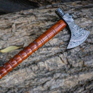 Handmade Damascus Steel Tomahawk / Hatchet / Axe With Rose Wood Handle , Hunting Camping Axe ,Hand Forged Damascus Steel Axe, Viking Gift