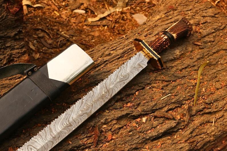 Handsmidd Viking Damaskus svärd replika Högkvalitativ Full Tang displaysvärd Gåva för svärd samlare Gåva till jul Gåva till kvinnor bild 3