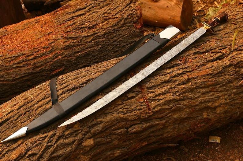 Handsmidd Viking Damaskus svärd replika Högkvalitativ Full Tang displaysvärd Gåva för svärd samlare Gåva till jul Gåva till kvinnor bild 4