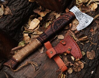 Handmade Viking Axe Carbon Steel Custom Nordic Axe with Leather Sheath Personalization Axe Perfect Gift for Hunter Gift for Boy Gift for Men