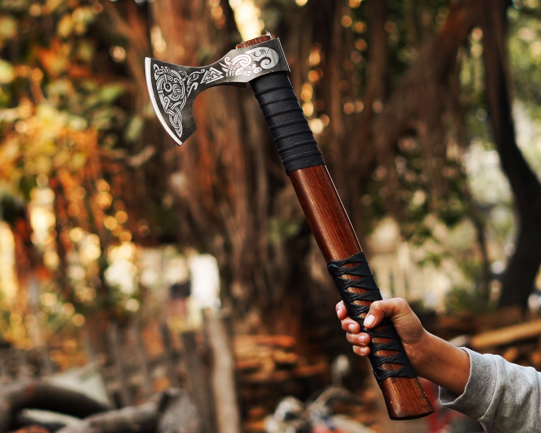 Hand Forged Viking Axe: Carbon Steel Camping Axe With Ashwood