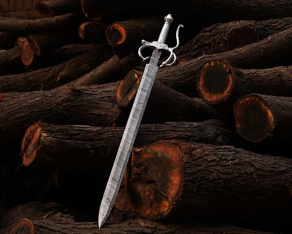 Zorro Sword Damascus Handmade Sword Replica with Metal Hilt & Leather Scabbard Decorative Display Collectible Gift for Boyfriends and Gamers