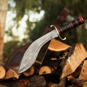 Handmade Damascus Steel Kukri Knife With Densified Wood Handle, Gift For Him, Halloween Gift, Christmas Gift, Thanksgiving Gift