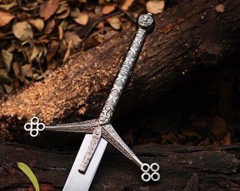 Handmade Scottish Claymore Sword | Black Medieval Sword with Leather Sheath, J2 Steel Highland Claymore, Gift for Dad, Best Christmas Gifts.