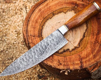 Cuchillo de chef Damasco personalizado de 8'', cuchillo de cocina forjado a mano con mango único, regalo único de Navidad, regalo de boda, regalo de aniversario