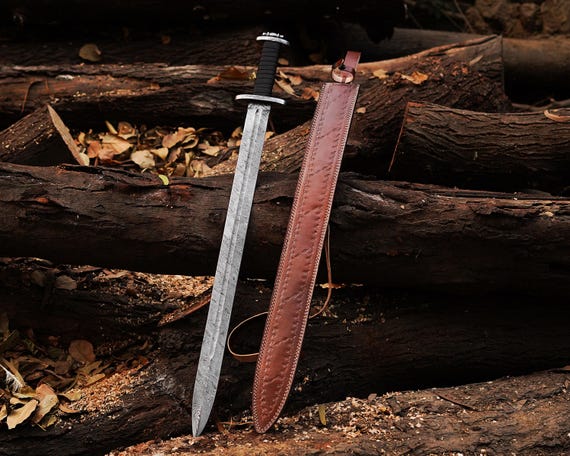 Hand Forged Damascus Steel Viking Sword | King Ragnar Lothbrok Norse Replica | Handmade Medieval Sword with Scabbard | Collectors Gift