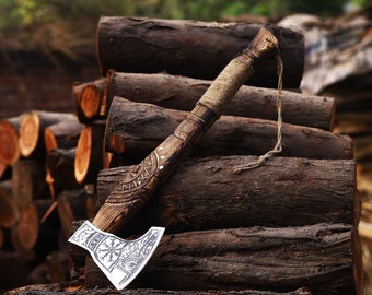 Hache Fonctionnelle Fait Main - Hachette Avec Housse Cuir, Bois De Frêne, Cadeau Noël