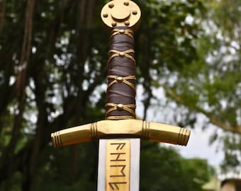 Merlin Excalibur Sword, Handmade Medieval Fantasy Sword for Display, LARP, Cosplay, Engraved Collectible, Samurai Gift, Gift for Christmas