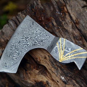 Custom Gift Hand Forged Damascus Axe Blades incredibly beautiful blade grain with sheath, Wedding Gift, Axe, Gift For Him, Larp axe