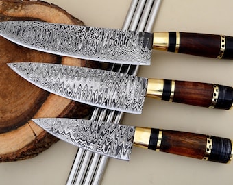 Handmade Damascus Chef Knife Set: Walnut & Paka Wood Handle