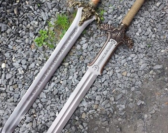 Espada del padre destructor de Conan, cosplay del rey espada atlante, espada de par réplica de Conan el bárbaro con placa de pared, mejor regalo para él