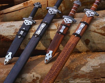 Hand-forged Pair Viking Sword with High Quality Damascus Steel Sword and Wooden Scabbard Unique Gift for Christmas Gift for Happy New Years