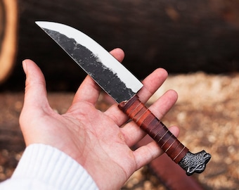 Custom Handmade Carbon Steel Viking Knife & Leather Sheath , Viking Knife, Viking Handmade High Carbon Steel Knife personalised gift for him