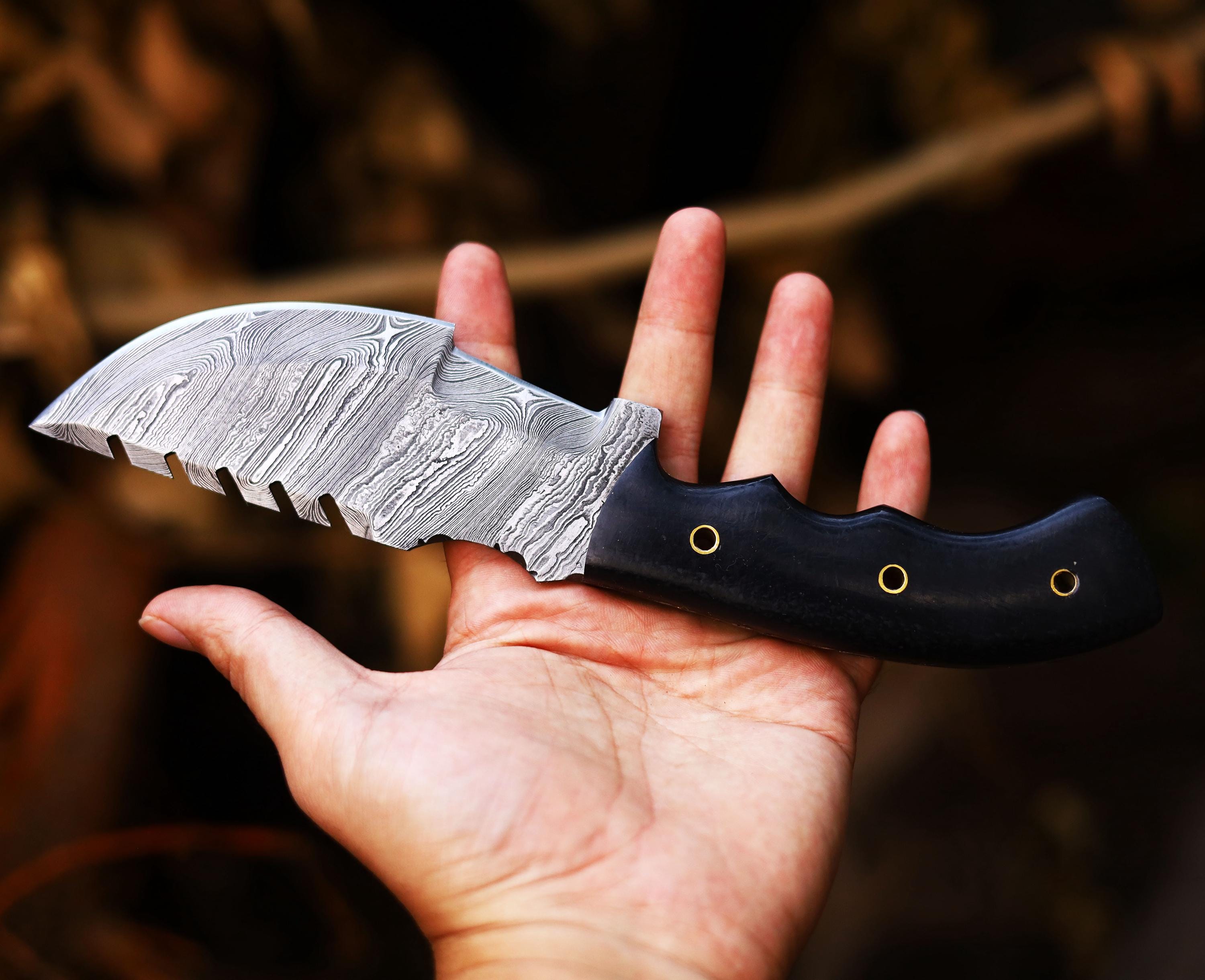 Damascus Handmade Tracker Knife 11", Damascus Steel Hunting Knife, Micarta Rose Wood Handle, Full Tang, Gift for Men