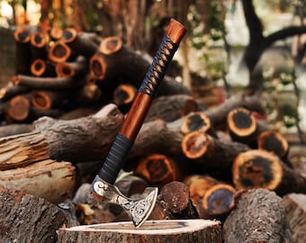 Hand Forged Viking Axe: Carbon Steel Camping Axe with Ashwood Handle