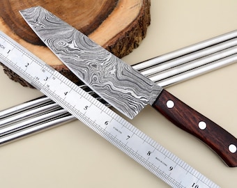 Coltello da campeggio fatto a mano in Damasco, coltello da caccia Tanto Bushcraft Skinner con manico in noce o palissandro, coltello da chef in regalo con fodero in pelle