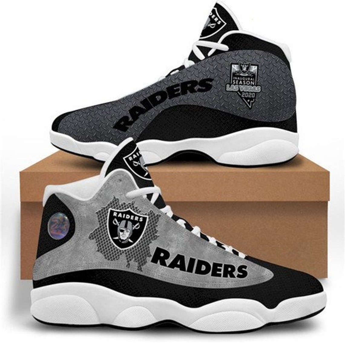 Las Vegas Raiders Air Jordan 13 High Top Leather Etsy