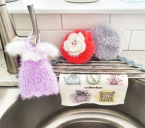 Set of 4 Handmade Crochet Dish Scrubber for Washing Dishes 