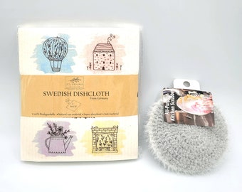 6 Pack Swedish Dishcloth + 1 Dish Scrubber, 100% Natural Kitchen Towel Replacement Eco Friendly Reusable No Odor Machine Washable Dishrag