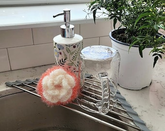 Roll Up Anti Rust Stainless Steel Dish Drying Rack Dish Drainer Triangle Shape Over the Sink Sponge Dishcloth Brush Holder Sink Organizer