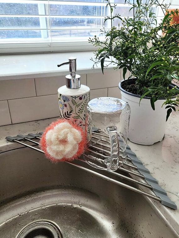 Roll up Anti Rust Stainless Steel Dish Drying Rack Dish Drainer Triangle  Shape Over the Sink Sponge Dishcloth Brush Holder Sink Organizer 