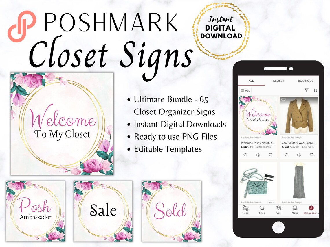 Poshmark Closet Signs Ultimate Bundle 65 Custom Closet Organizers