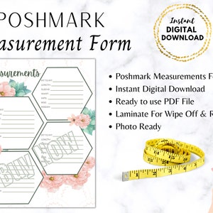 Poshmark Seller Printable | Wipe Off Measurements Form | Photo Ready Measurements Form | Poshmark Planner