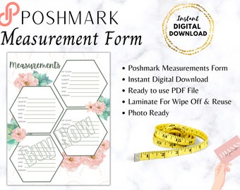 Imprimable par le vendeur Poshmark : formulaire de mesure prêt à l'emploi (PDF)