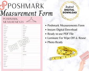 Imprimable par le vendeur Poshmark : formulaire de mesure prêt à l'emploi (téléchargement PDF)