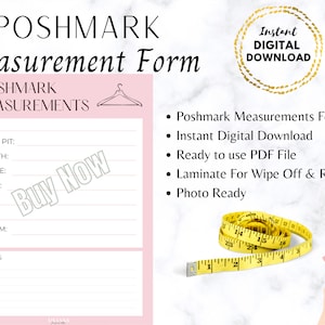 Poshmark Seller Printable | Wipe Off Measurements Form | Photo Ready Measurements Form | Poshmark Planner