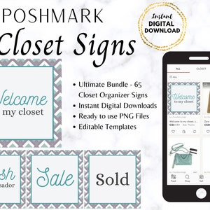 Poshmark Closet Signs Ultimate Bundle 65 Closet Organizers Blue Gray Chevron Posh Closet Covers Customizable Ready To Use Posh Ambassador