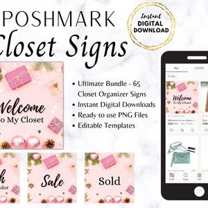 Poshmark Closet Signs, Ultimate Bundle 65 Custom Closet Organizers | Pink Christmas Gifts Posh Closet Covers | Customizable | Ready To Use