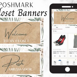 Poshmark Closet Banner, Posh Ambassador Closet Welcome Sign | Green Leaves | Ready To Use Instant Digital Download