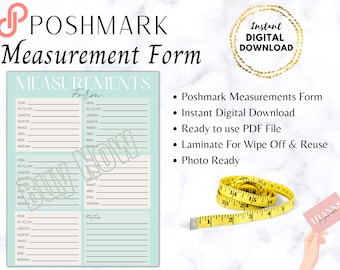 Imprimable par le vendeur Poshmark : formulaire de mesure prêt à l'emploi (PDF)