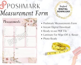Imprimable par le vendeur Poshmark : formulaire de mesure prêt à l'emploi (PDF)