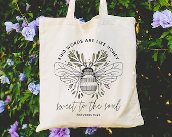 Christian Tote Bag Christian Tote Bag Aesthetic Proverbs 16:24 Kind Words Are Like Honey Faith Tote Bag Bible Tote Retro Christian Tote