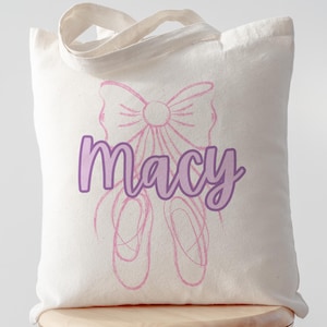 Personalized Name Tote Bag Kids Tote Bag Custom Name Tote Toddler Dance Bag Personalized Ballet Bag Ballet Gift Dance Gifts Canvas Tote Bag