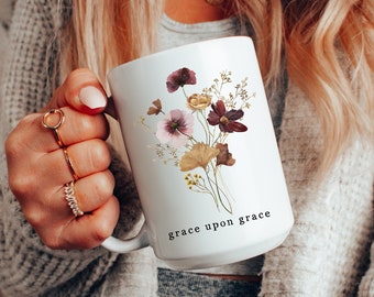 Christian Coffee Mug Bible Verse Mug Grace Upon Grace Mug Christian Mug Christian Teacher Gift Scripture Mug Bible Study Gift Botanical Mug