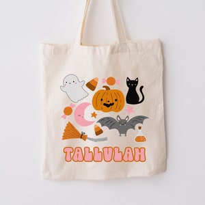 Personalized Trick or Treat Bag Halloween Candy Bag Custom Trick or Treat Bag Halloween Tote Bag Trick or Treat Tote Custom Halloween Bag image 1