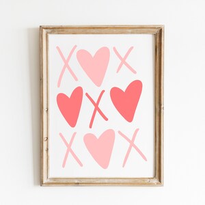 XO Valentine&#39;s Day Art Print | Pink Valentine Print | X and O Print | Galentine&#39;s Day Print Galentines Decor Pink Heart Decor Girls Room Art