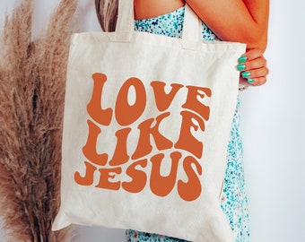 Christian Tote Bag Love Like Jesus Tote Bag Retro Love Like Jesus Tote Bible Tote Bag Farmers Market Tote | Christian Apparel Merch