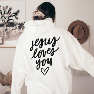 Felpa cristiana Jesus Loves You Words On Back Felpa con cappuccio Felpa con cappuccio estetica cristiana Felpa Gesù Regalo cristiano Abbigliamento cristiano