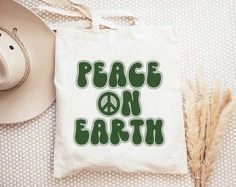Christmas Tote Bag | Peace On Earth Tote | Christmas Reusable Gift Bag | Christmas Shopping Bag | Reusable Christmas Bag | Cute Tote Bag