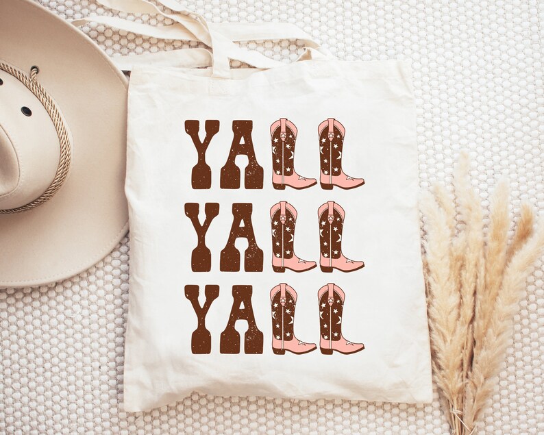 Y'all Tote Bag Western Tote Bag Cowboy Boots Tote Bag Etsy